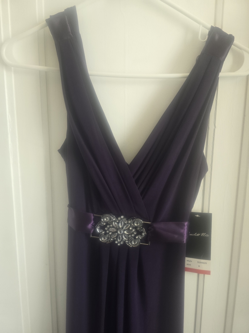 Scarlett Nite Deep Purple One-Shoulder Evening Gown with Jeweled Satin Waist
